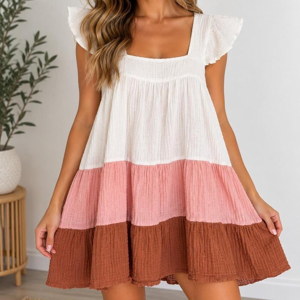 Lush white pink and brown dress